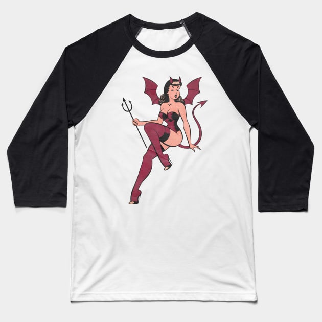 Lowbrow Devil Woman Gertrude Baseball T-Shirt by OldSalt